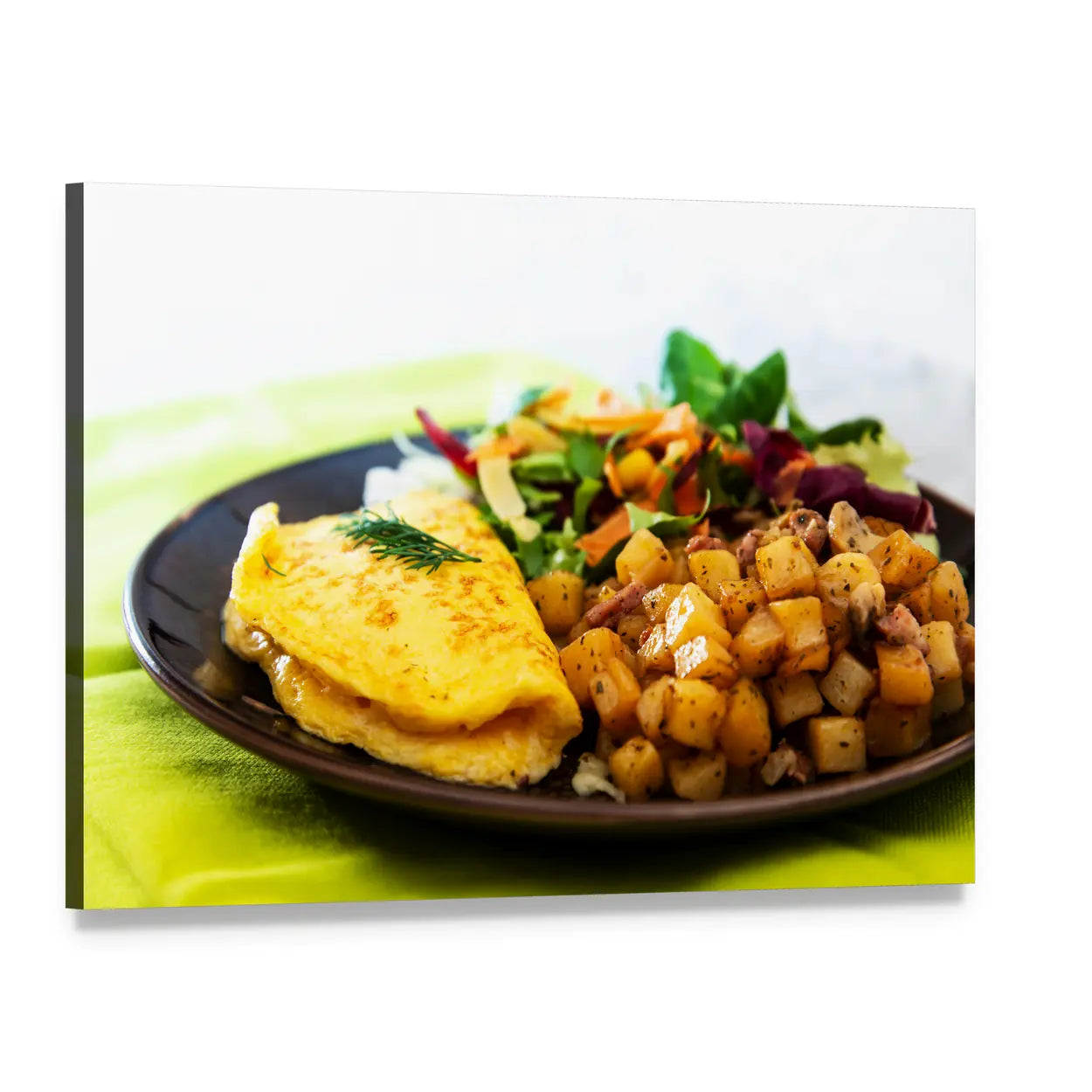 Omelet with Roasted Potatoes and Salad Canvas Wall Art, single panel gallery wrapped canvas, angled product view