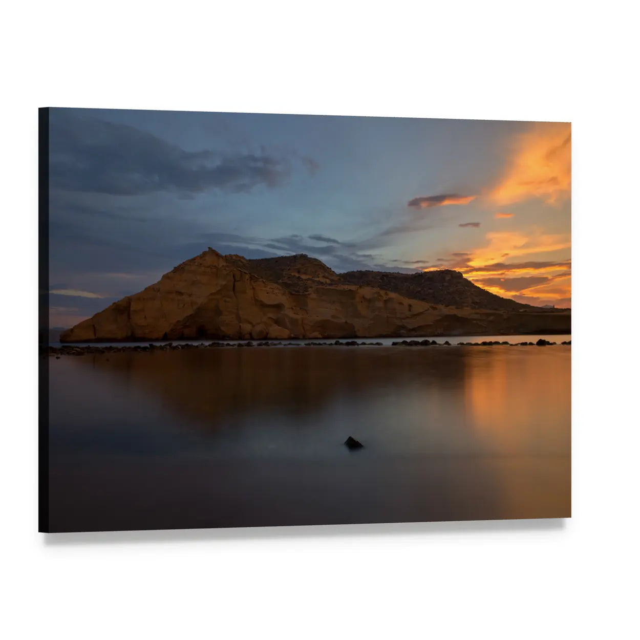 Cove at Sunset with Reflected Cliffs Canvas Wall Art, single panel gallery wrapped canvas, angled product view