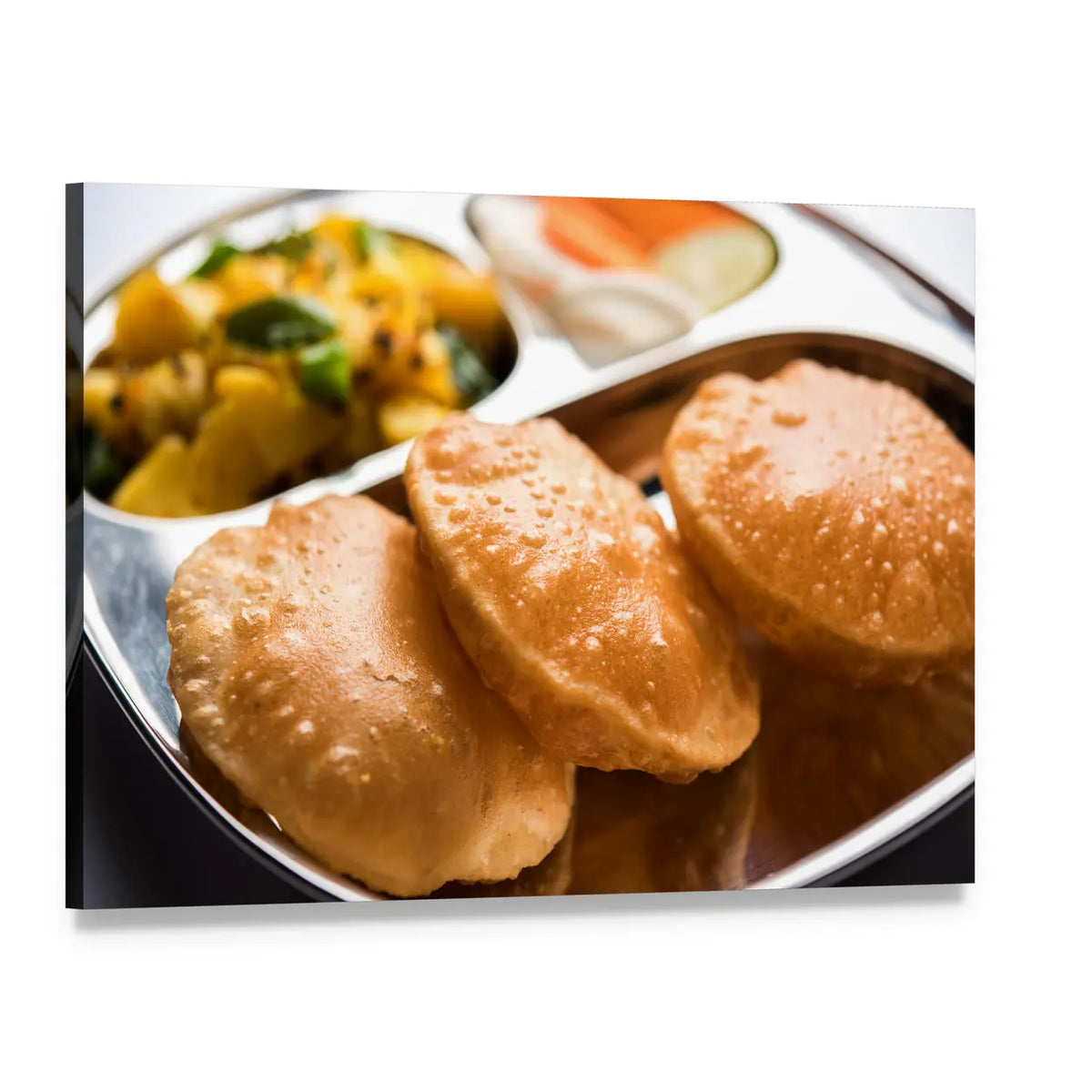 Aloo Fry and Poori Close-up Canvas Wall Art, single panel gallery wrapped canvas, angled product view
