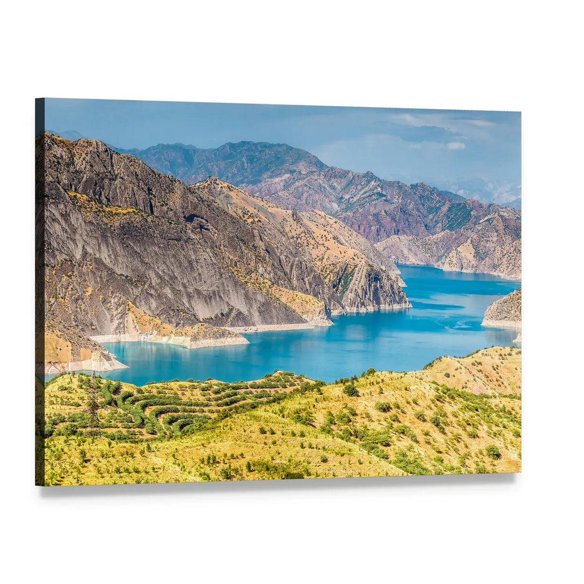 Nurek Reservoir in Tajikistan Canvas Wall Art, single panel gallery wrapped canvas, angled product view