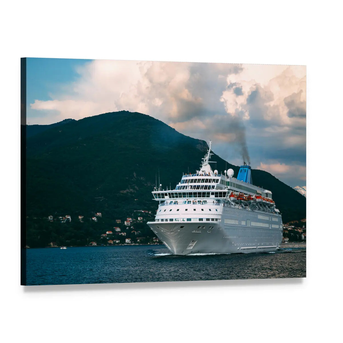 Cruise Ship in Kotor Bay Canvas Wall Art, single panel gallery wrapped canvas, angled product view