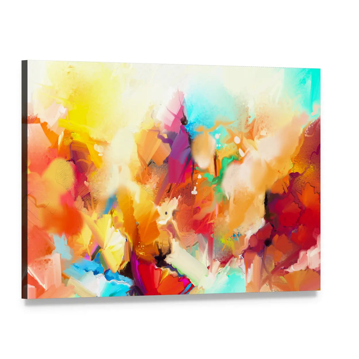 Colorful Abstract Flowers Canvas Wall Art, single panel gallery wrapped canvas, angled product view