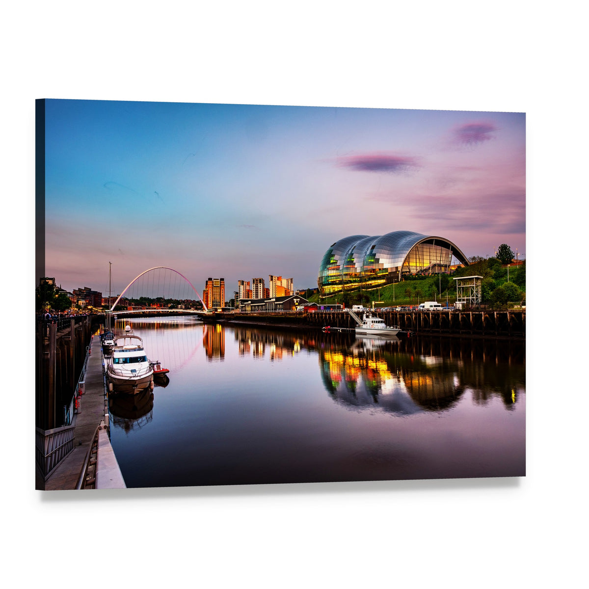 Newcastle Upon Tyne Sunset Over River Bridges Canvas Wall Art, single panel gallery wrapped canvas, angled product view