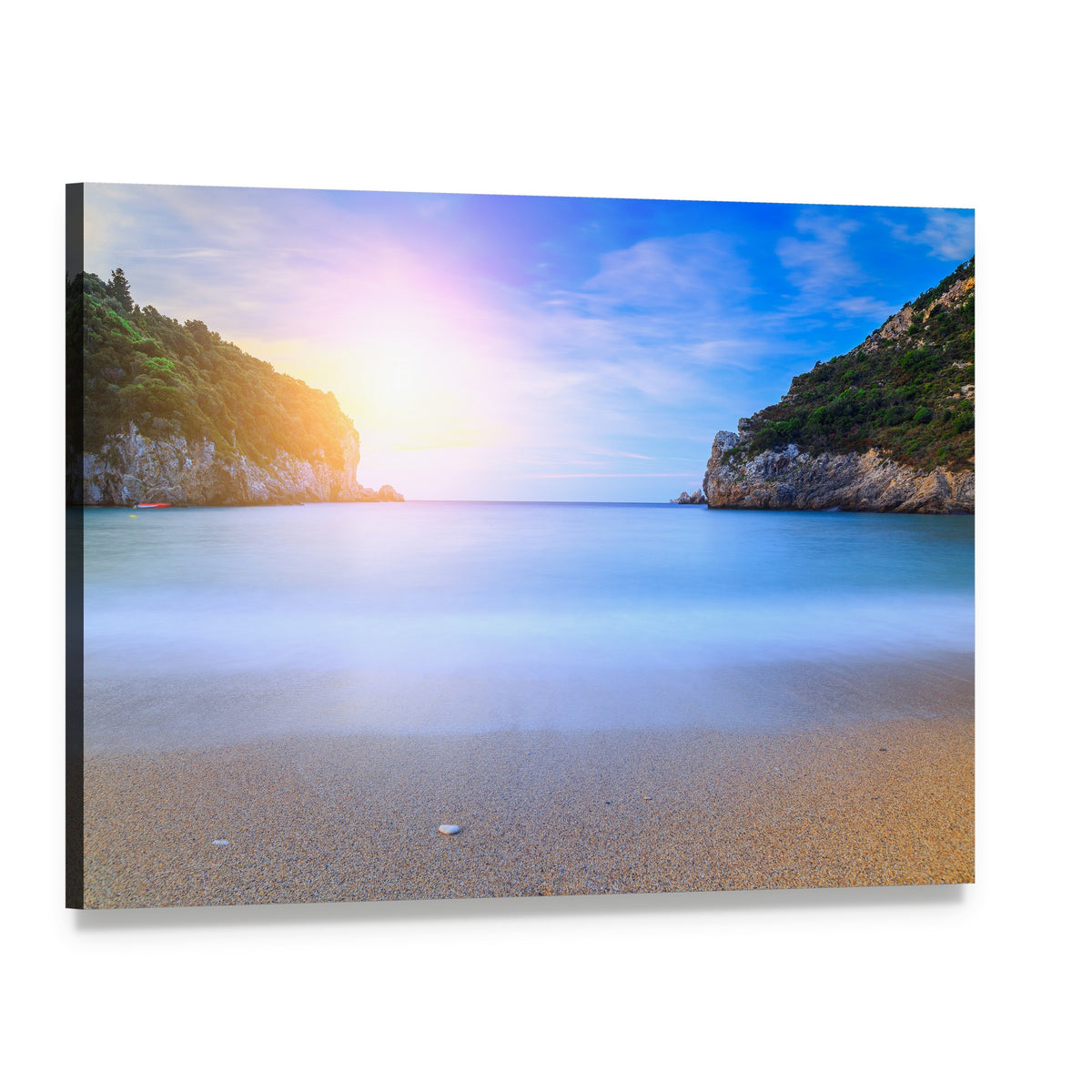 Sand Beach in Close Bay Canvas Wall Art, single panel gallery wrapped canvas, angled product view