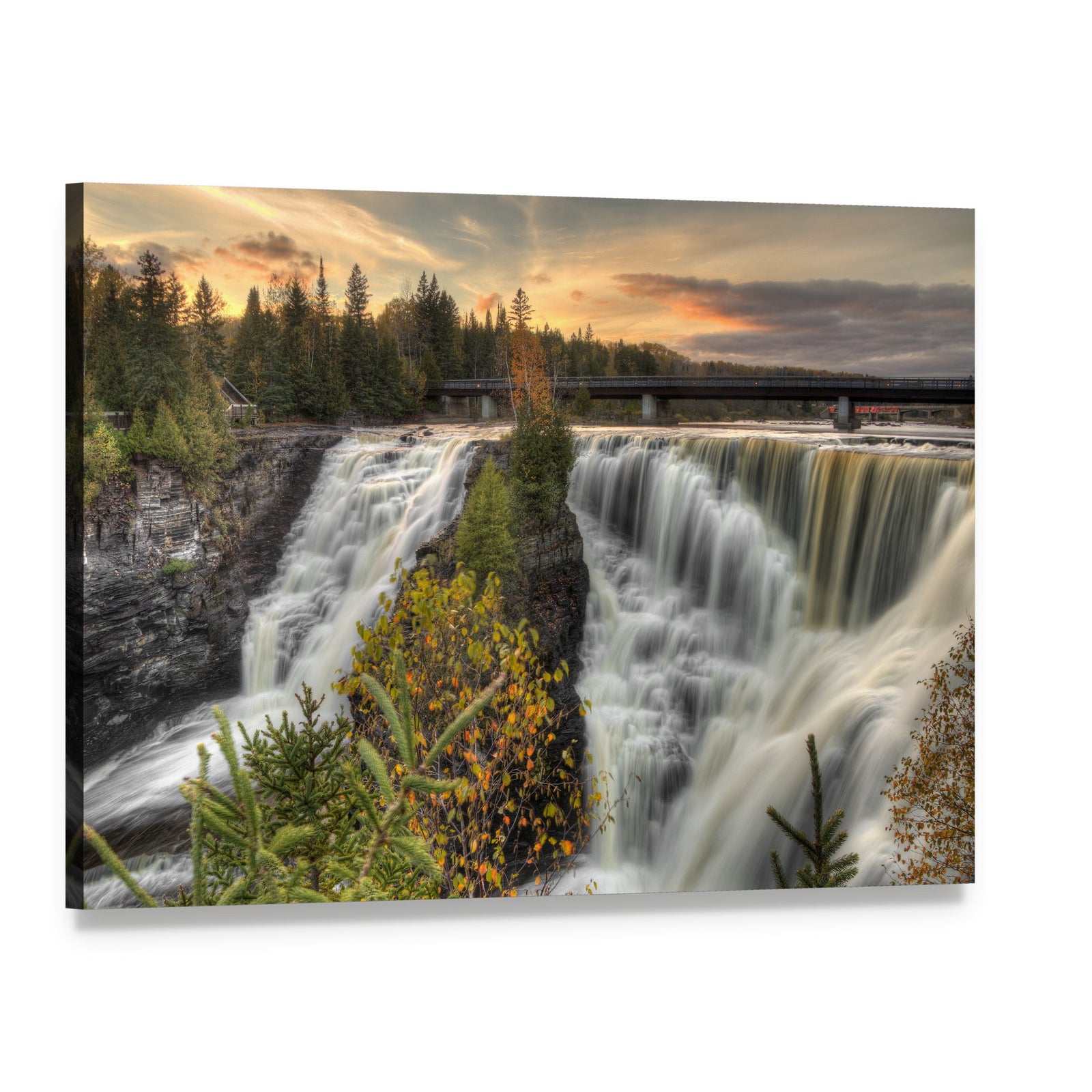 Kakabeka Falls in Autumn Canvas Wall Art, single panel gallery wrapped canvas, angled product view
