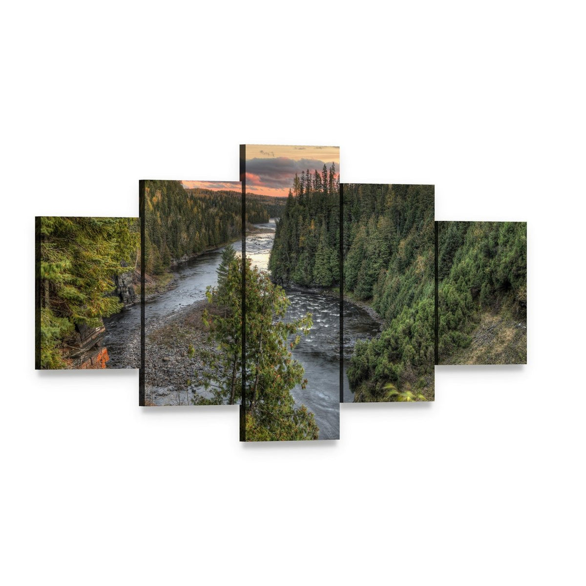 Kakabeka Falls Canvas Wall Art, 5 panel 5 Star layout gallery wrapped canvas set, angled product view