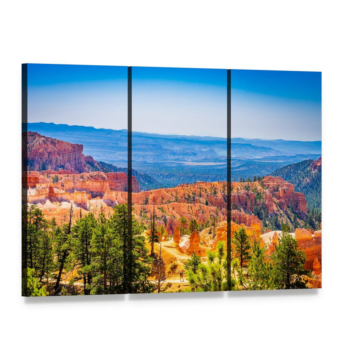 Bryce Canyon Hoodoos with Pine Trees Canvas Wall Art, 3 panel 3 Horizontal layout gallery wrapped canvas set, angled product view