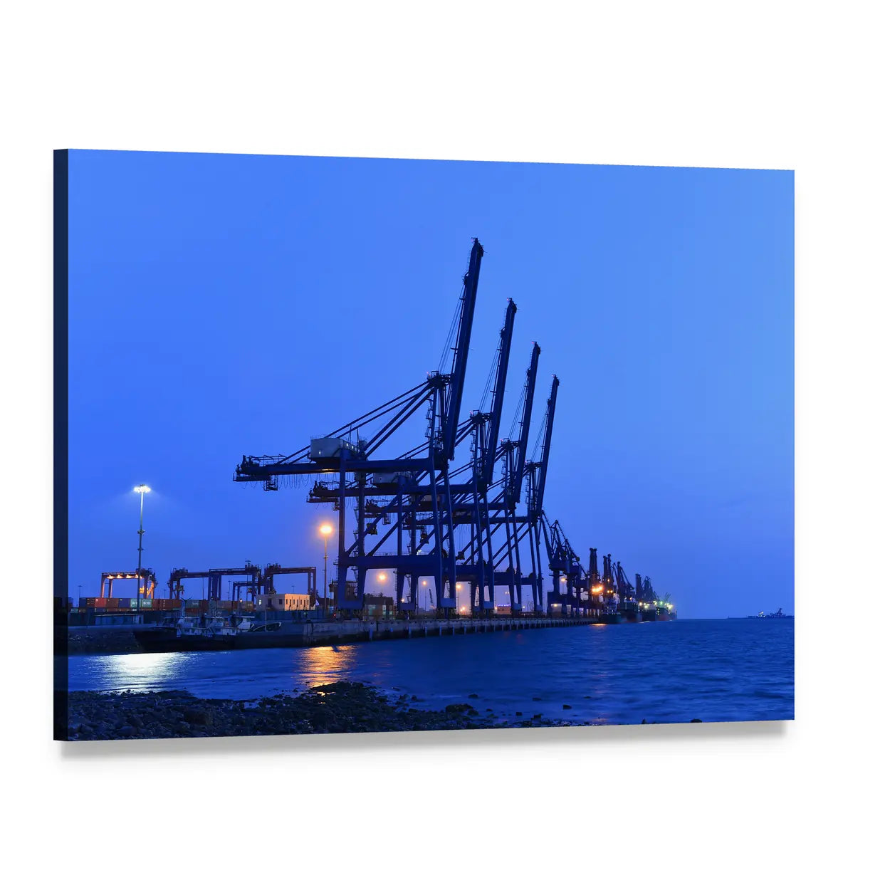 Gantry Cranes and Bulk Carrier Canvas Wall Art, single panel gallery wrapped canvas, angled product view