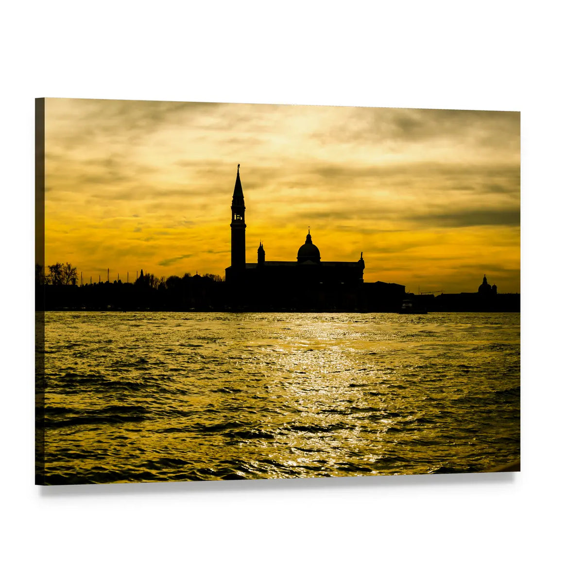 San Giorgio Maggiore Sunset Silhouette Canvas Wall Art, single panel gallery wrapped canvas, angled product view