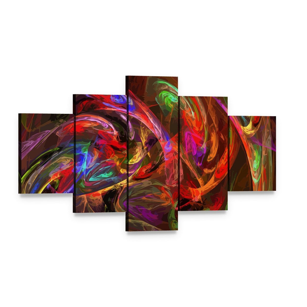 Colorful Fractal Swirl Illustration Canvas Wall Art, 5 panel 5 Star layout gallery wrapped canvas set, angled product view