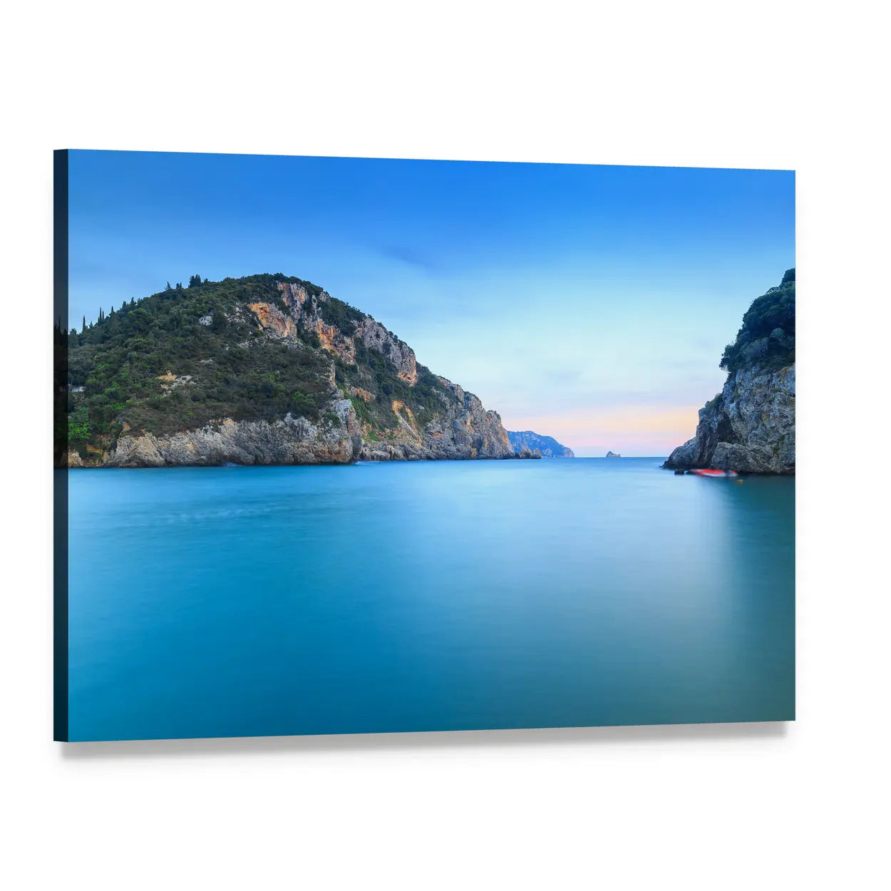 Corfu Island Seascape Canvas Wall Art, single panel gallery wrapped canvas, angled product view