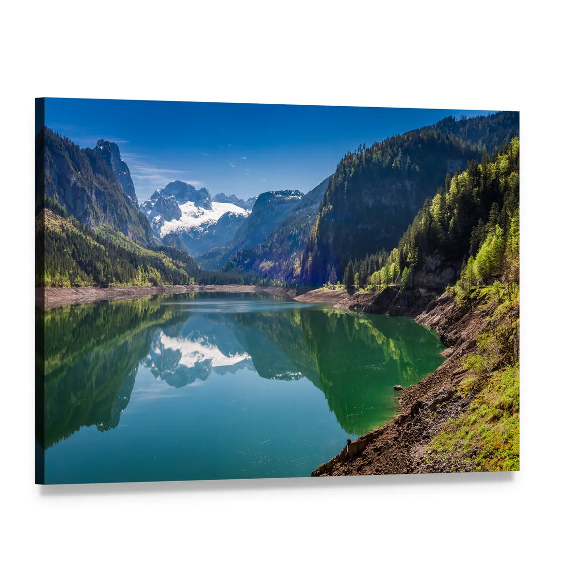 Gosausee Lake Alpine Reflection Canvas Wall Art, single panel gallery wrapped canvas, angled product view