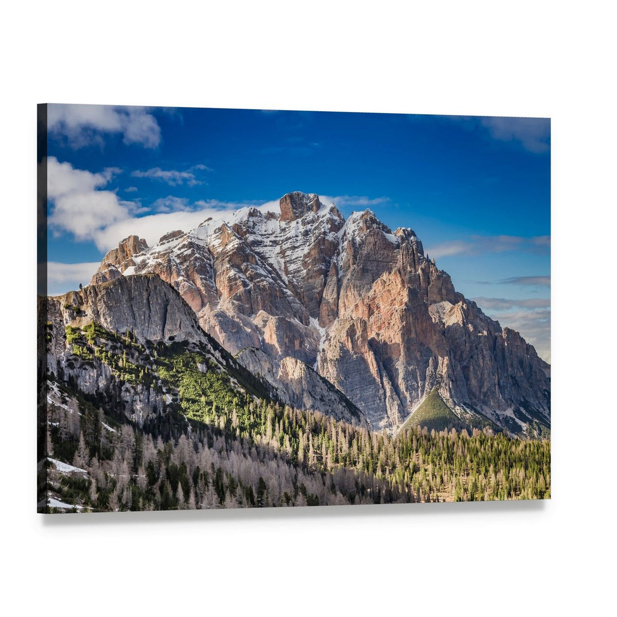 Passo Falzarego Mountain Landscape Canvas Wall Art, single panel gallery wrapped canvas, angled product view