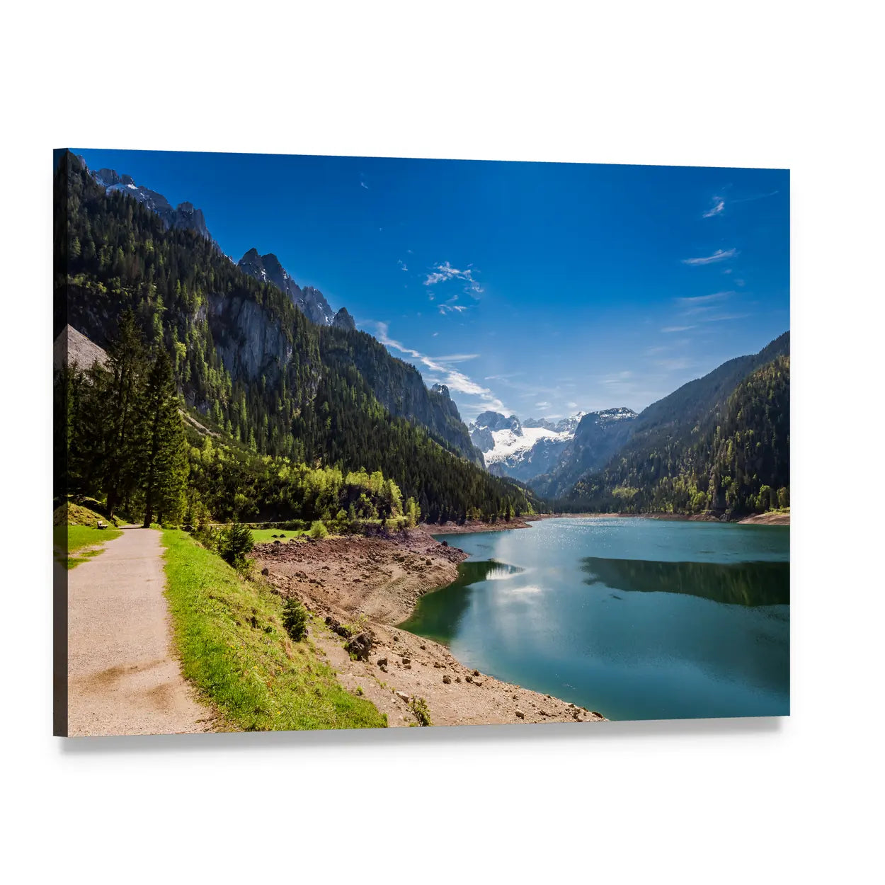 Sunny Sunrise at Gosausee Lake Canvas Wall Art, single panel gallery wrapped canvas, angled product view
