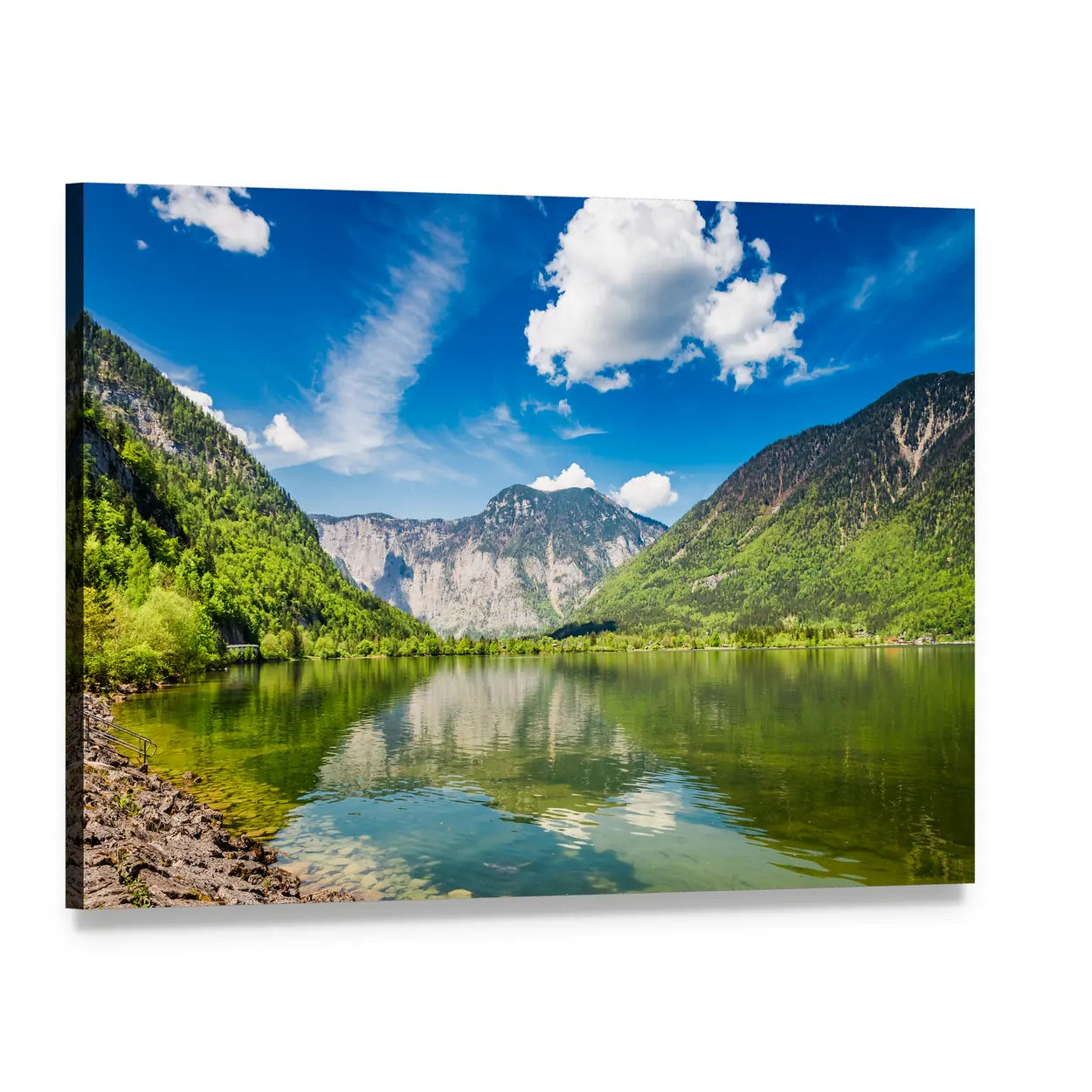 Alpine Lake with Mountain Reflections Canvas Wall Art, single panel gallery wrapped canvas, angled product view