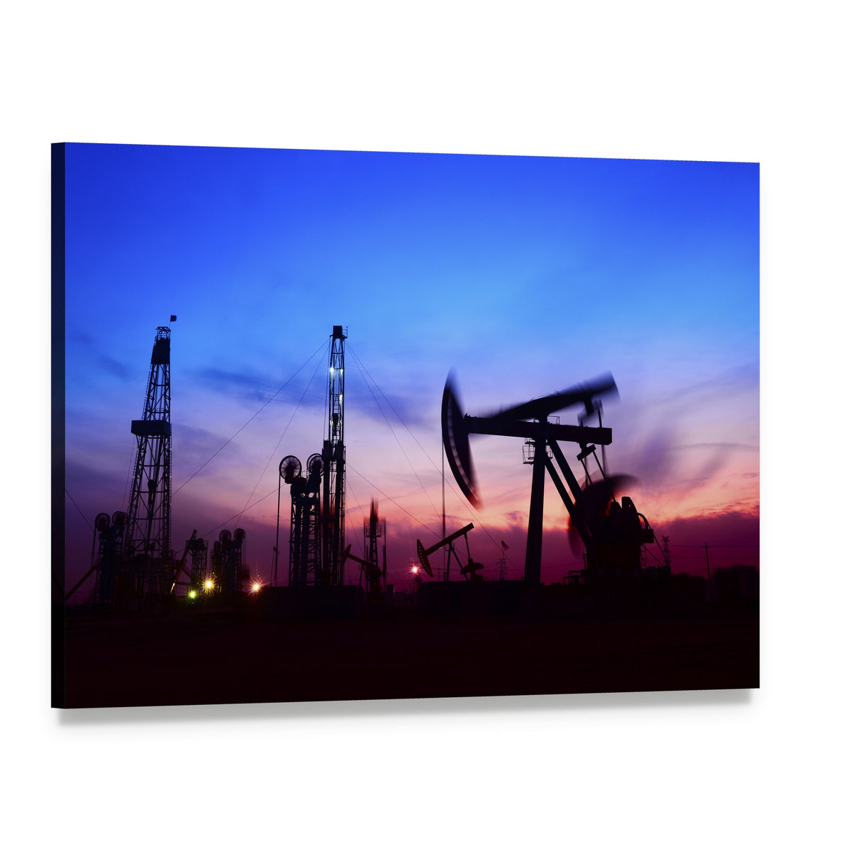 Oil Pumping Unit Silhouette Canvas Wall Art, single panel gallery wrapped canvas, angled product view