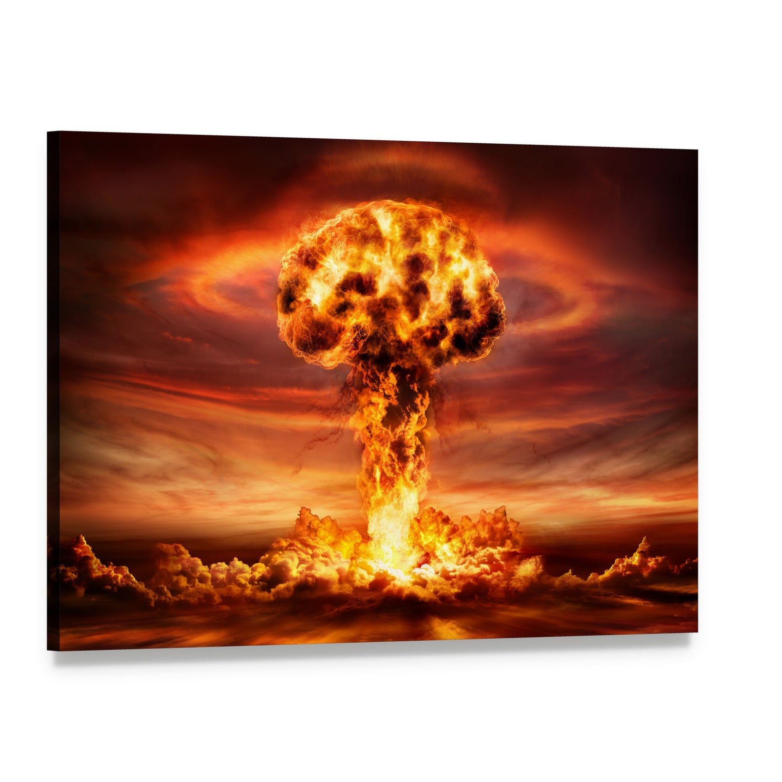 Mushroom Cloud Nuclear Explosion Canvas Wall Art, single panel gallery wrapped canvas, angled product view