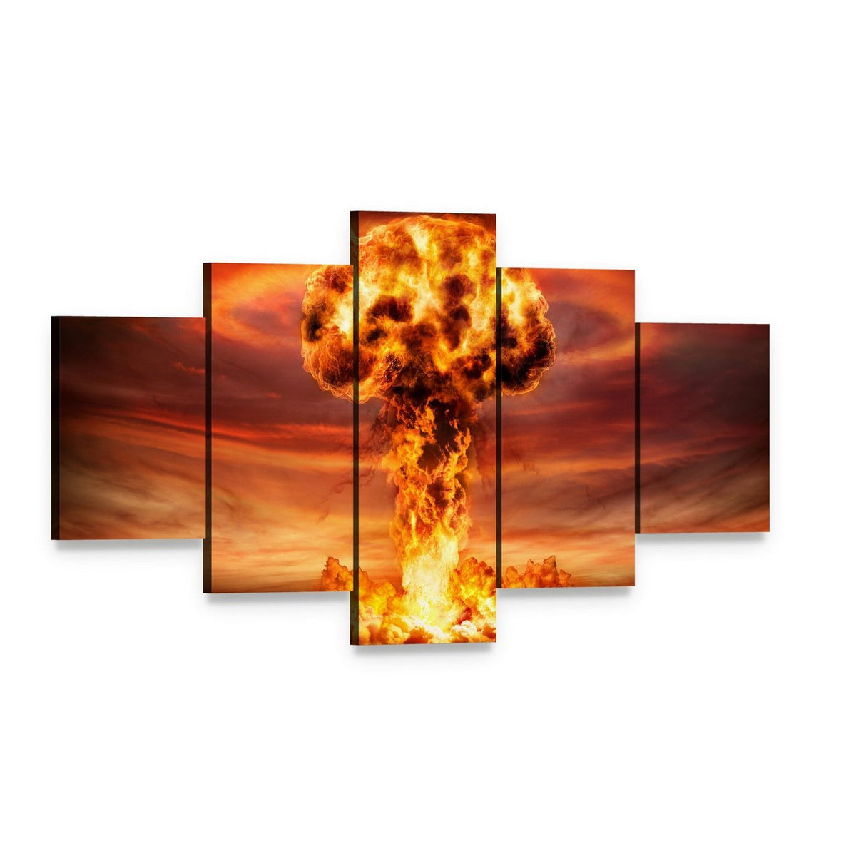 Mushroom Cloud Nuclear Explosion Canvas Wall Art, 5 panel 5 Star layout gallery wrapped canvas set, angled product view