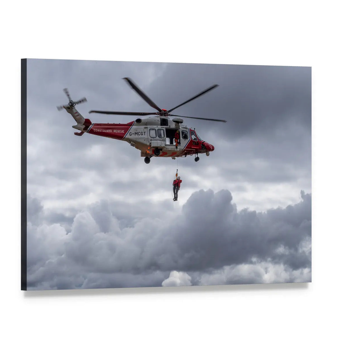 Uk Coastguard Rescue Helicopter Canvas Wall Art, single panel gallery wrapped canvas, angled product view