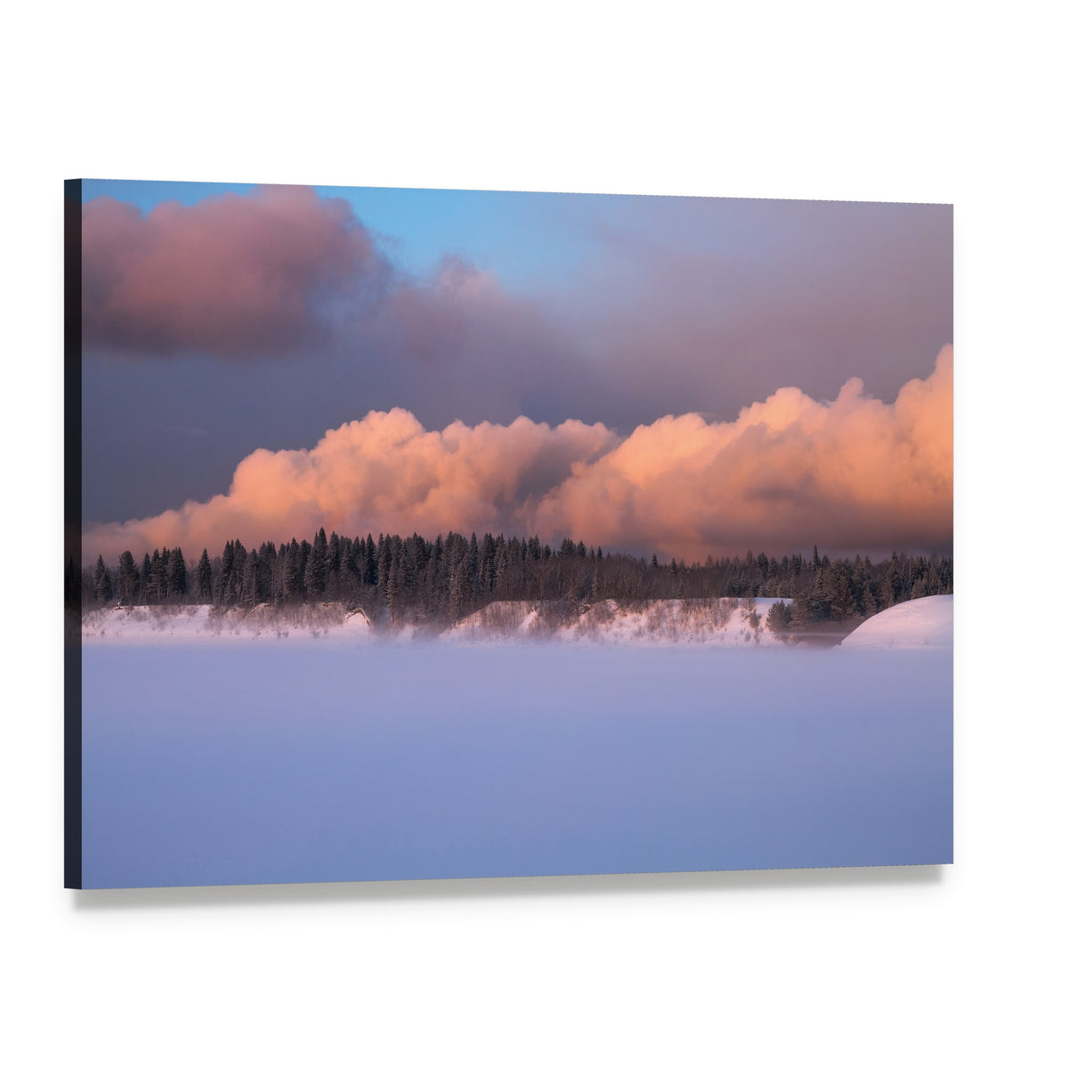 Foggy Winter Evening Canvas Wall Art, single panel gallery wrapped canvas, angled product view