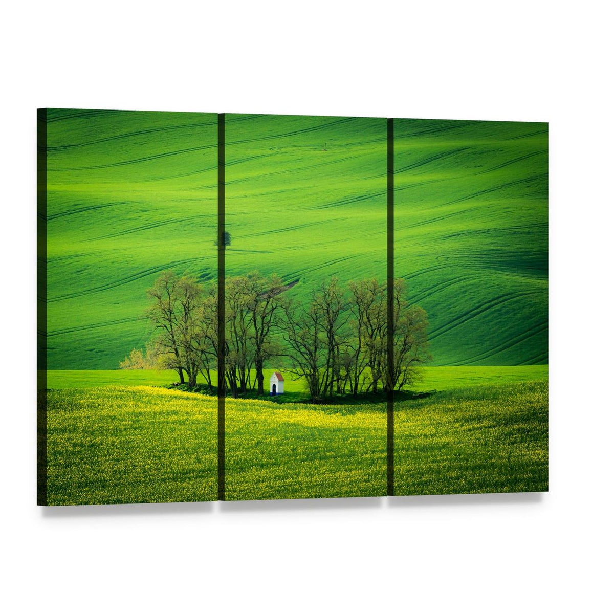 Chapel of St Barbara in Spring Canvas Wall Art, 3 panel 3 Horizontal layout gallery wrapped canvas set, angled product view