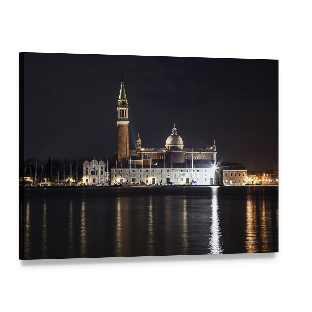 San Giorgio Maggiore at Night Canvas Wall Art, single panel gallery wrapped canvas, angled product view