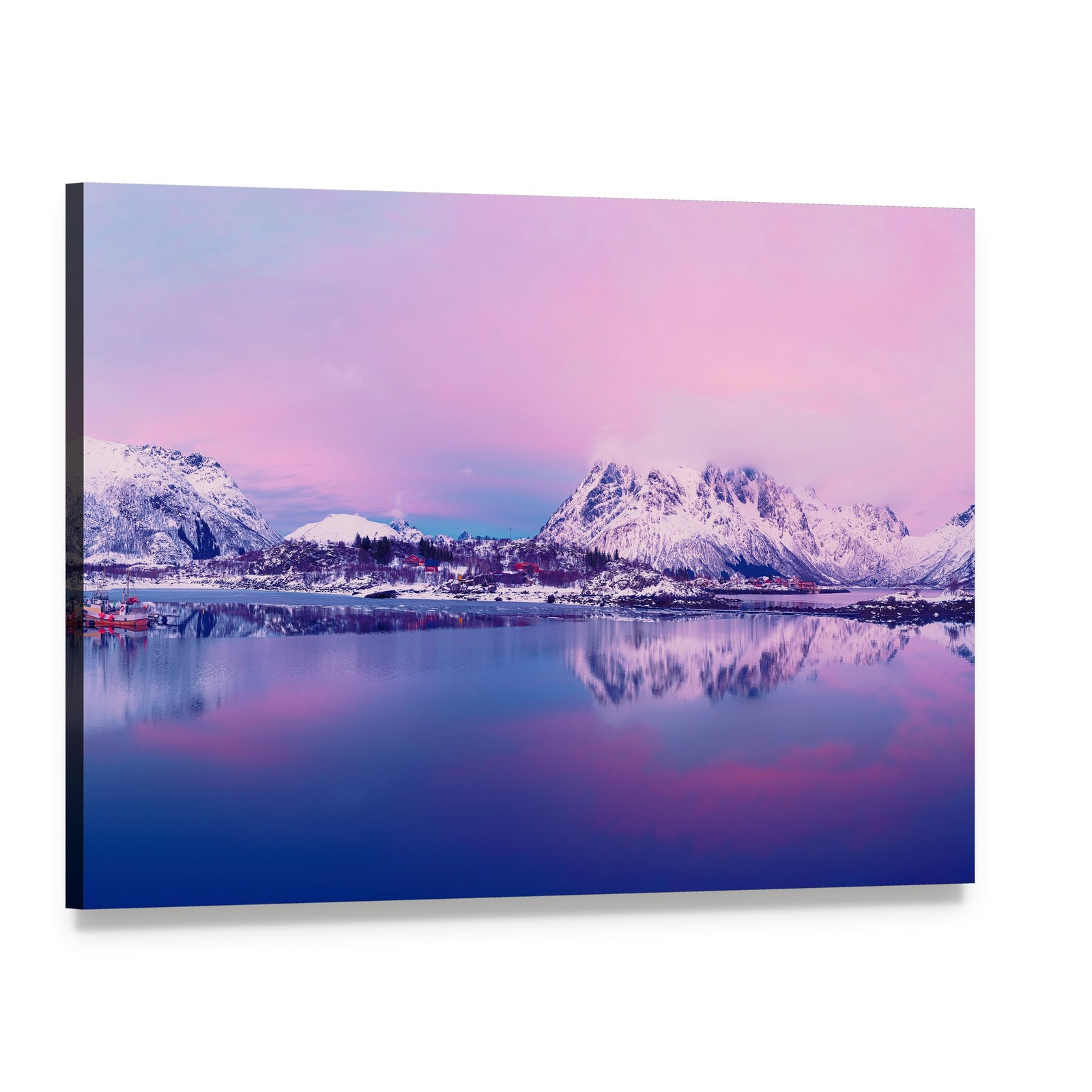 Winter Lake in Norway Canvas Wall Art, single panel gallery wrapped canvas, angled product view