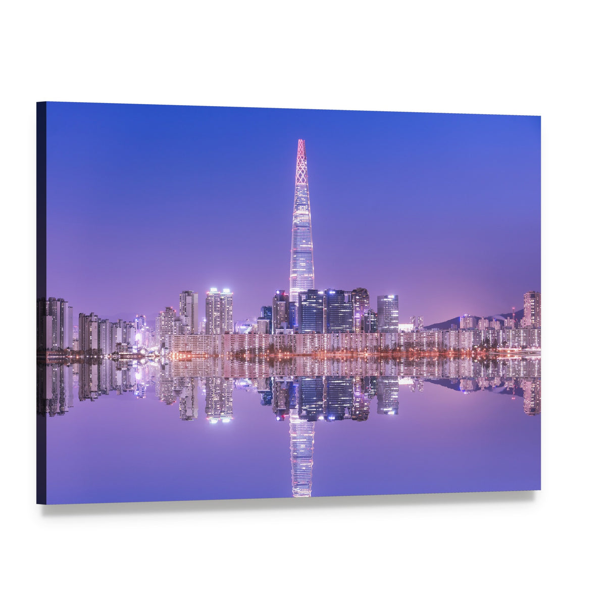 Seoul Skyline at Night Canvas Wall Art, single panel gallery wrapped canvas, angled product view
