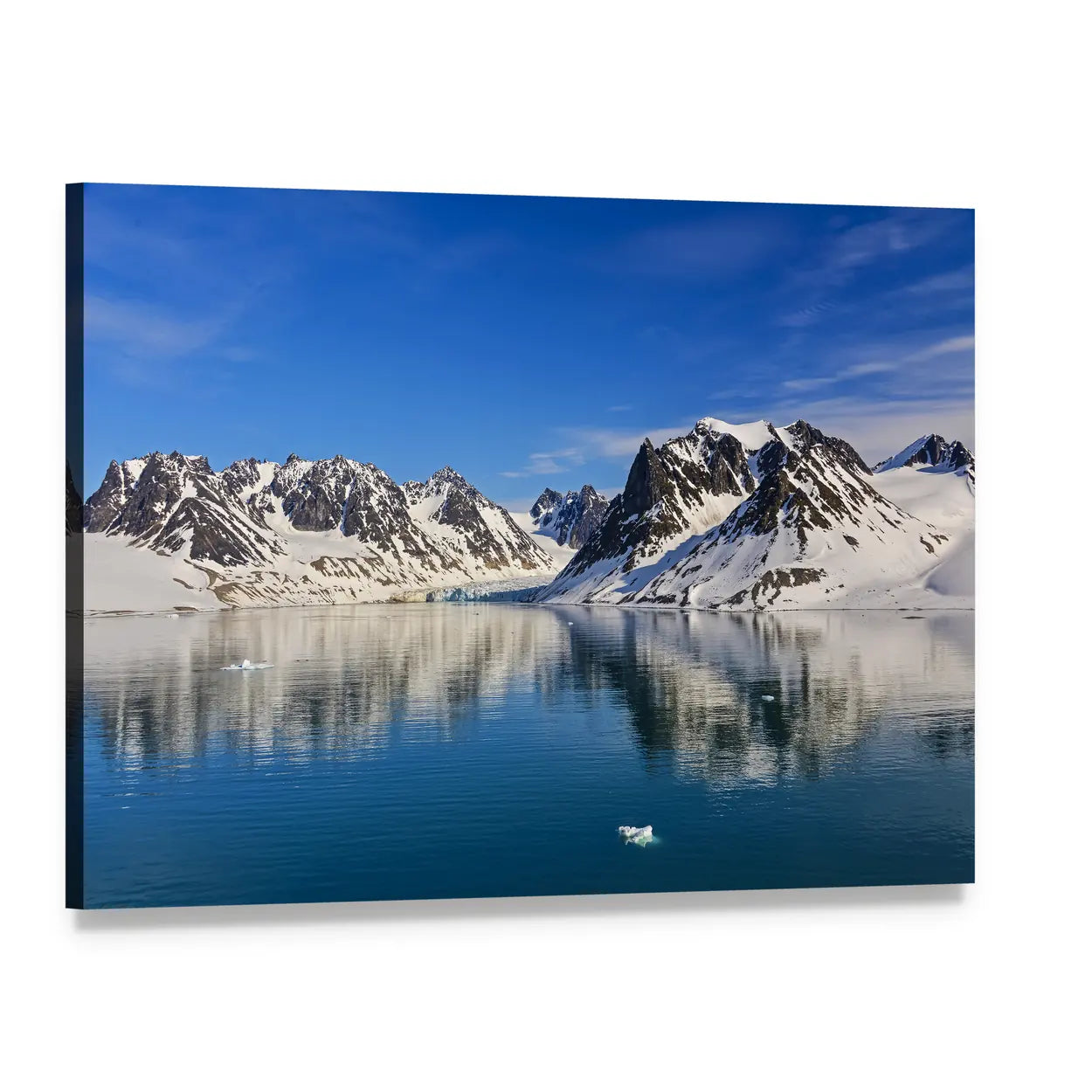 Arctic Fjord Reflections Canvas Wall Art, single panel gallery wrapped canvas, angled product view