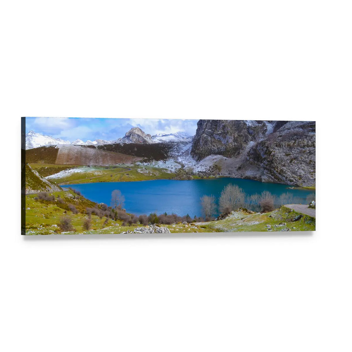 Enol Lake, Austria Panoramic Canvas Wall Art, single panel gallery wrapped canvas, angled product view