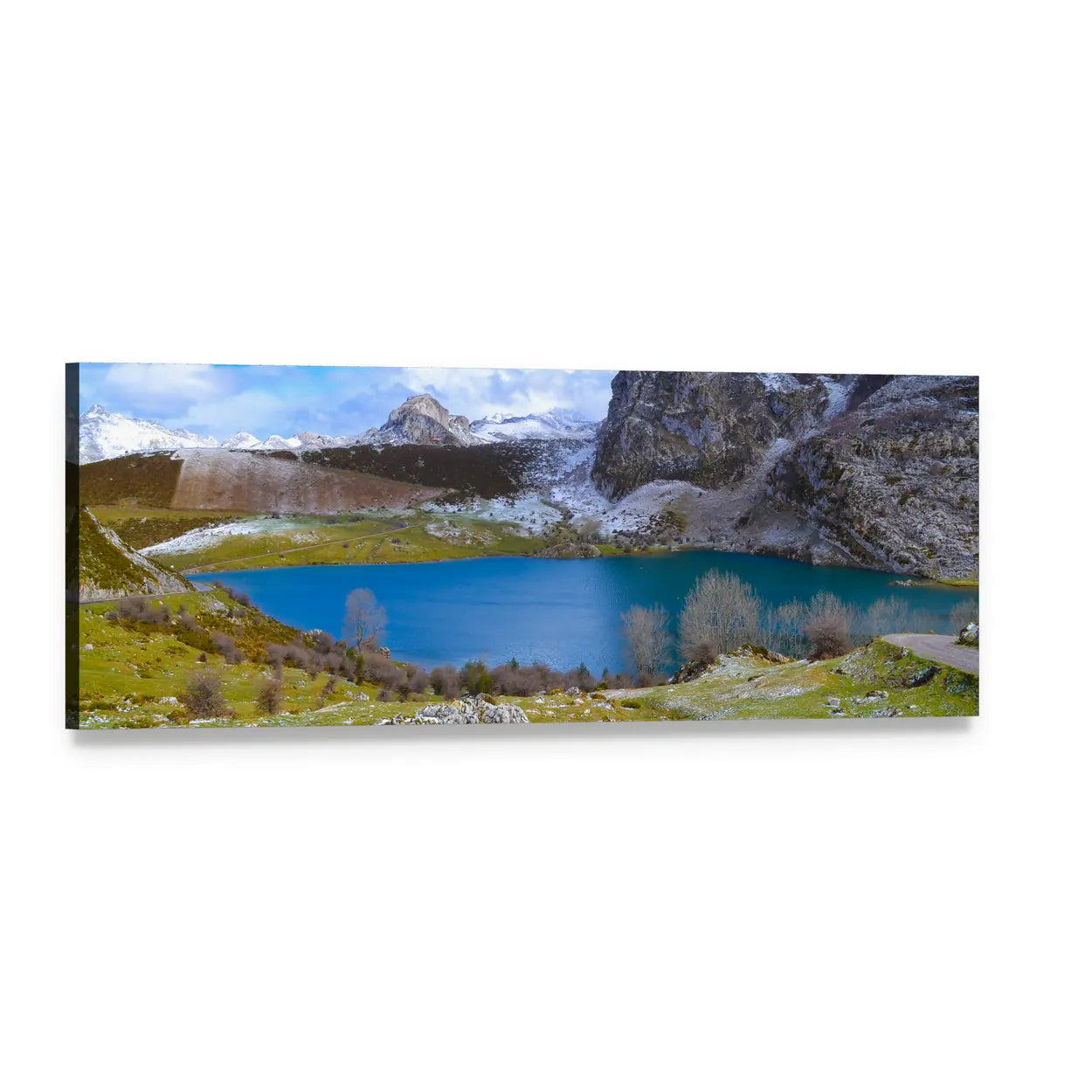 Enol Lake, Austria Panoramic Canvas Wall Art, single panel gallery wrapped canvas, angled product view