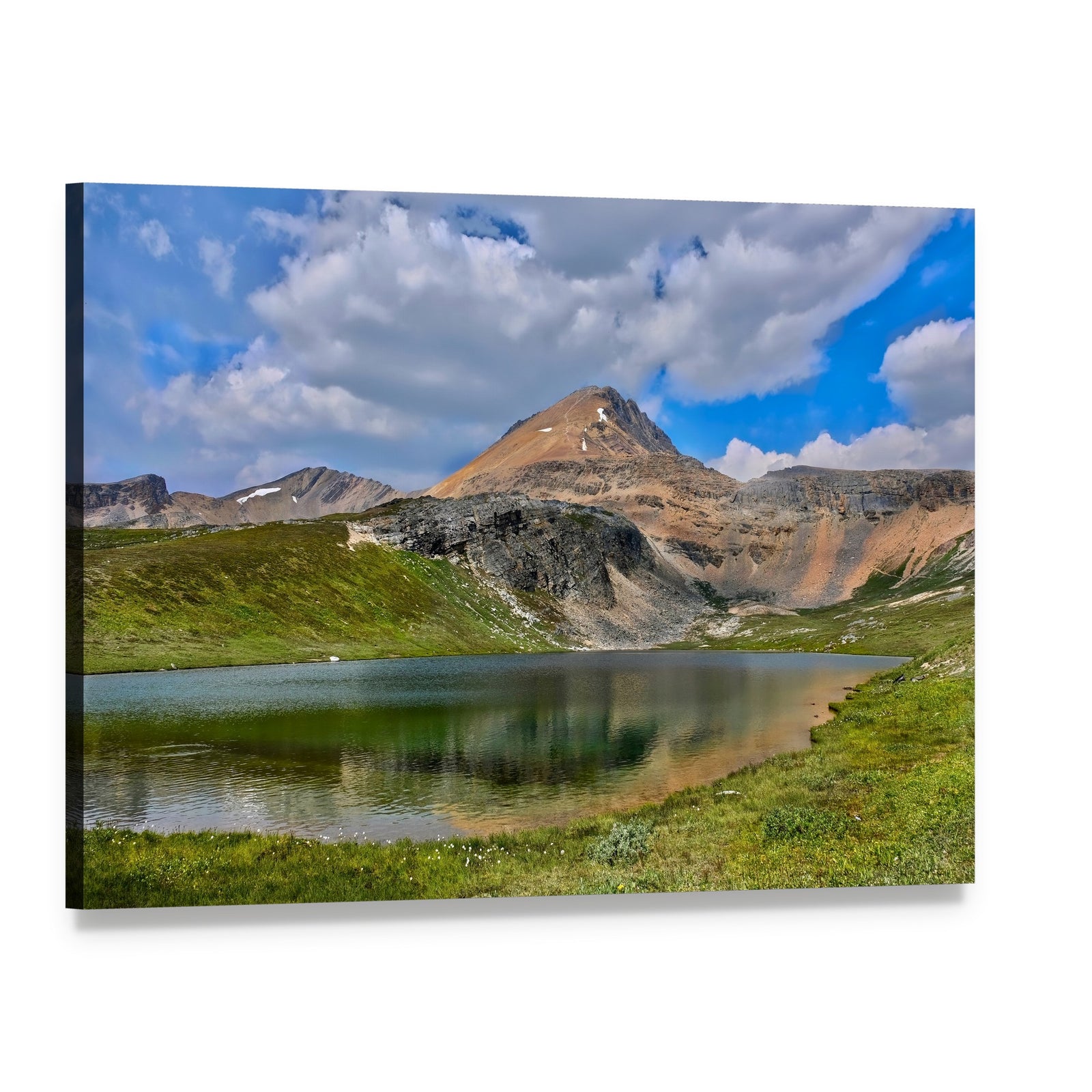 Alpine Lake with Mountain Reflection Canvas Wall Art, single panel gallery wrapped canvas, angled product view