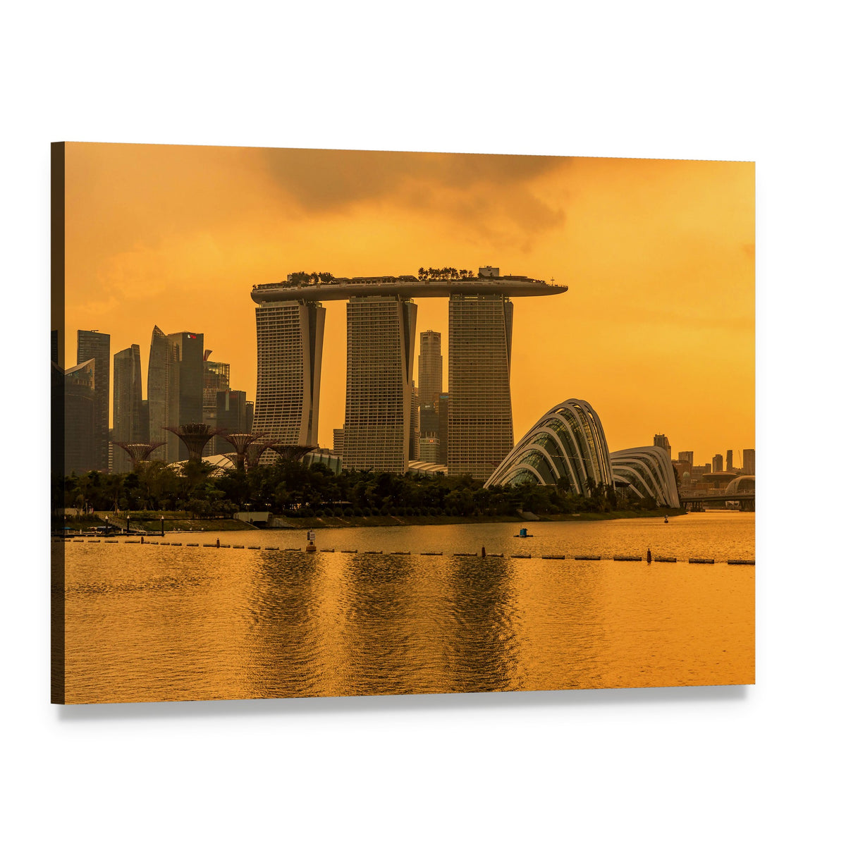 Marina Bay Sands Skyline at Sunset Canvas Wall Art, single panel gallery wrapped canvas, angled product view