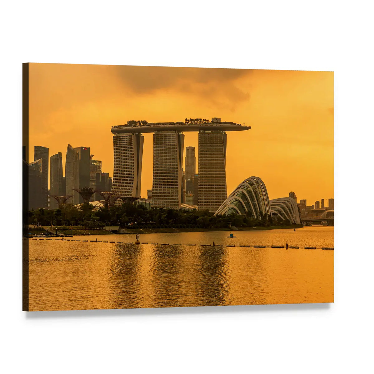 Singapore Skyline at Golden Hour Canvas Wall Art, single panel gallery wrapped canvas, angled product view
