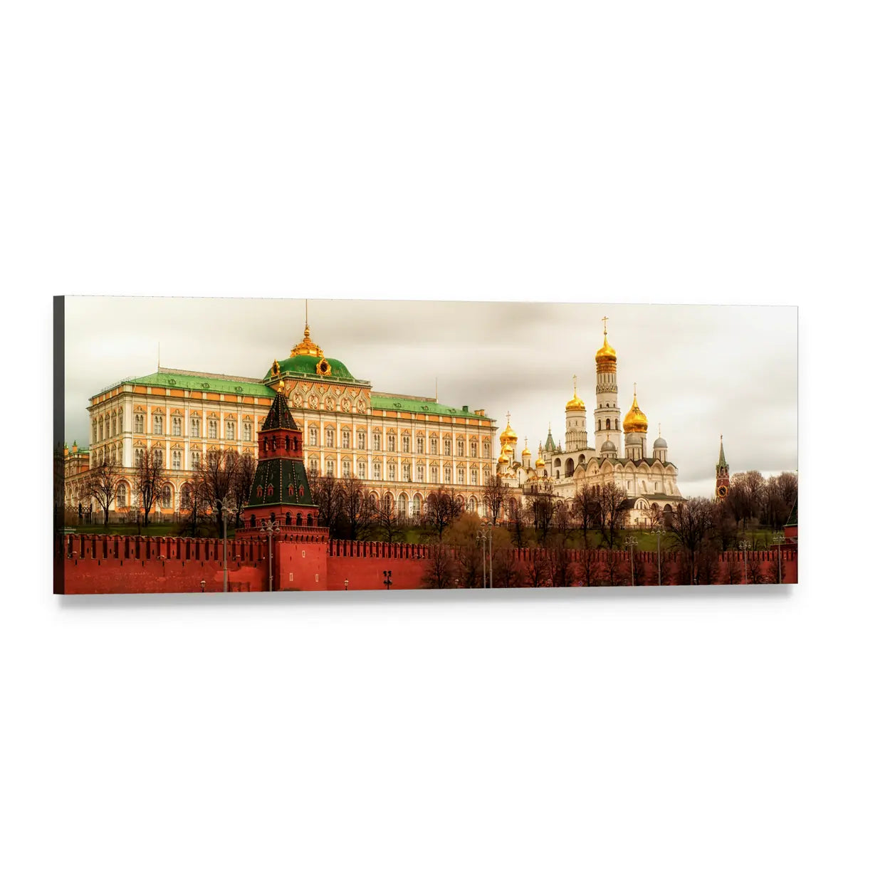Grand Kremlin Palace with Golden Domes Panoramic Canvas Wall Art, single panel gallery wrapped canvas, angled product view