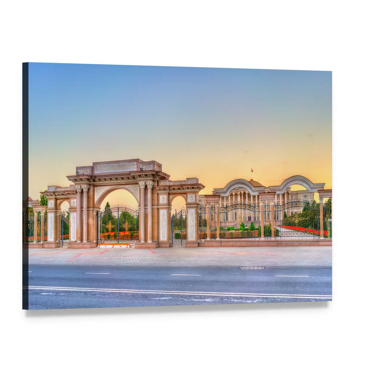 President Palace Of Nation Tajikistan Canvas Wall Art, single panel gallery wrapped canvas, angled product view