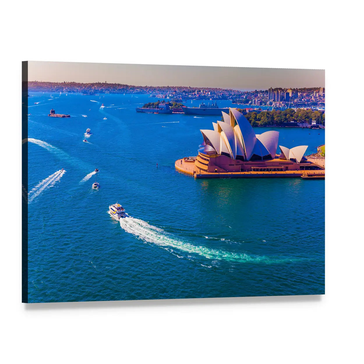 Aerial View of Sydney Harbour and Opera House Canvas Wall Art, single panel gallery wrapped canvas, angled product view