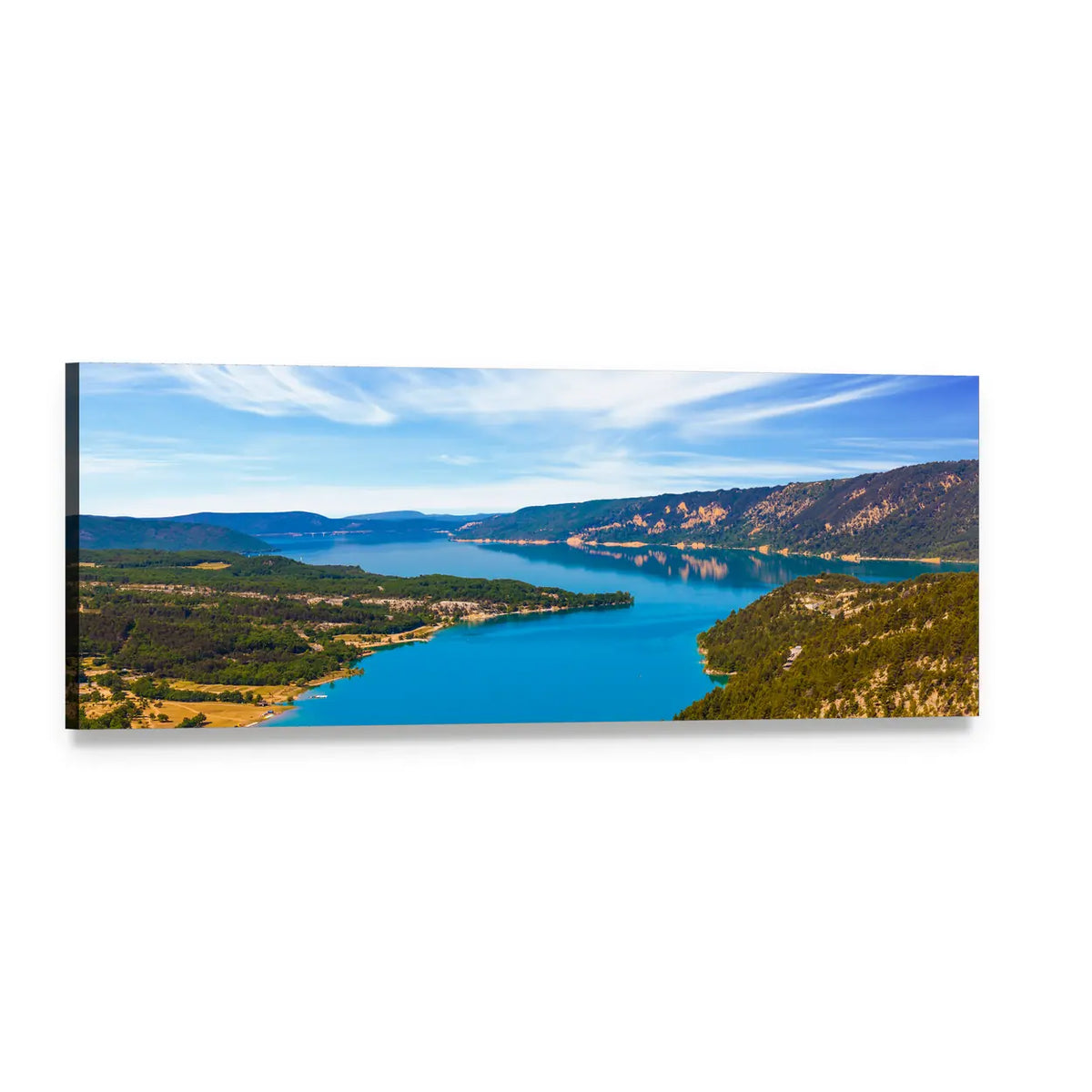 River Verdon Turquoise Waters Panoramic Canvas Wall Art, single panel gallery wrapped canvas, angled product view