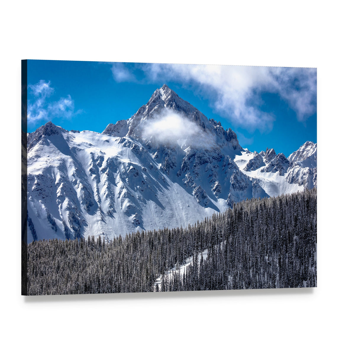 View of Mount Sneffels Canvas Wall Art, single panel gallery wrapped canvas, angled product view