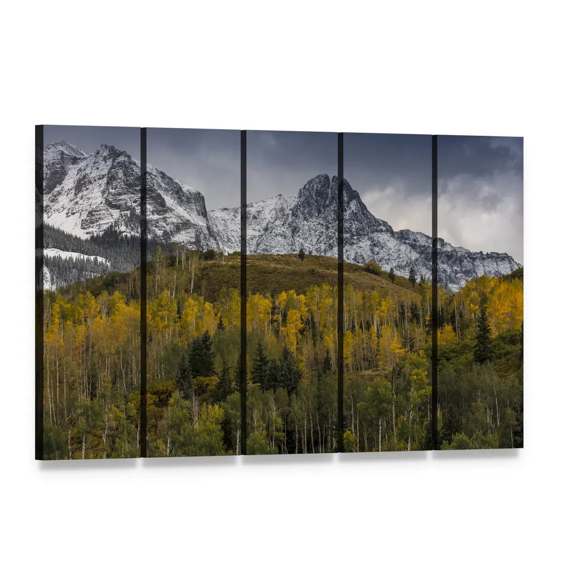 Mount Sneffels in Autumn Canvas Wall Art, 5 panel 5 Horizontal layout gallery wrapped canvas set, angled product view