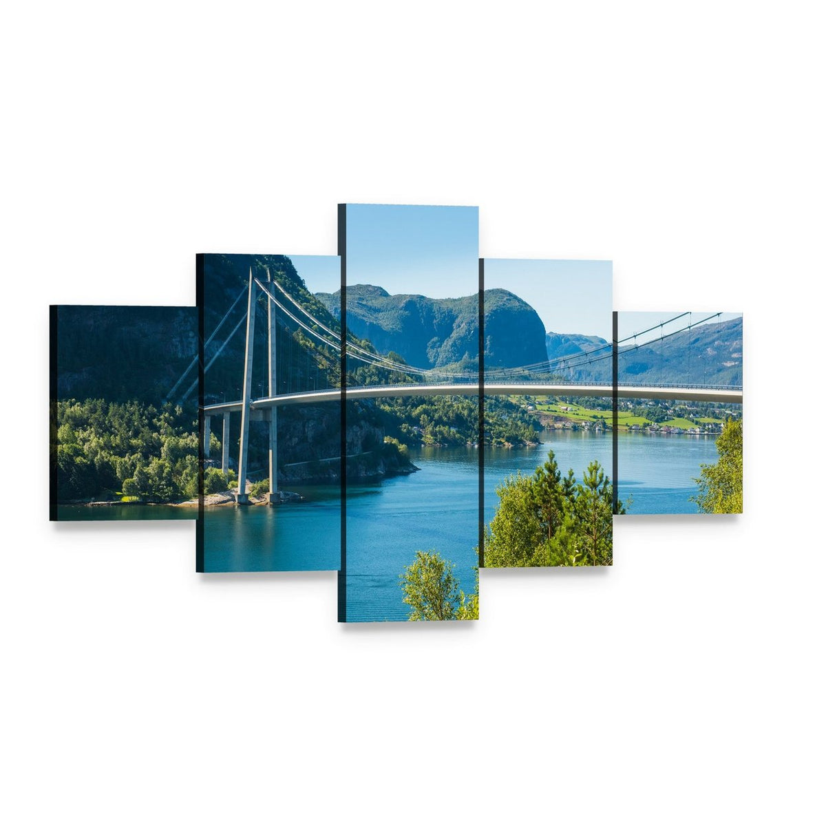 Lysefjord Bridge Norway Canvas Wall Art, 5 panel 5 Star layout gallery wrapped canvas set, angled product view