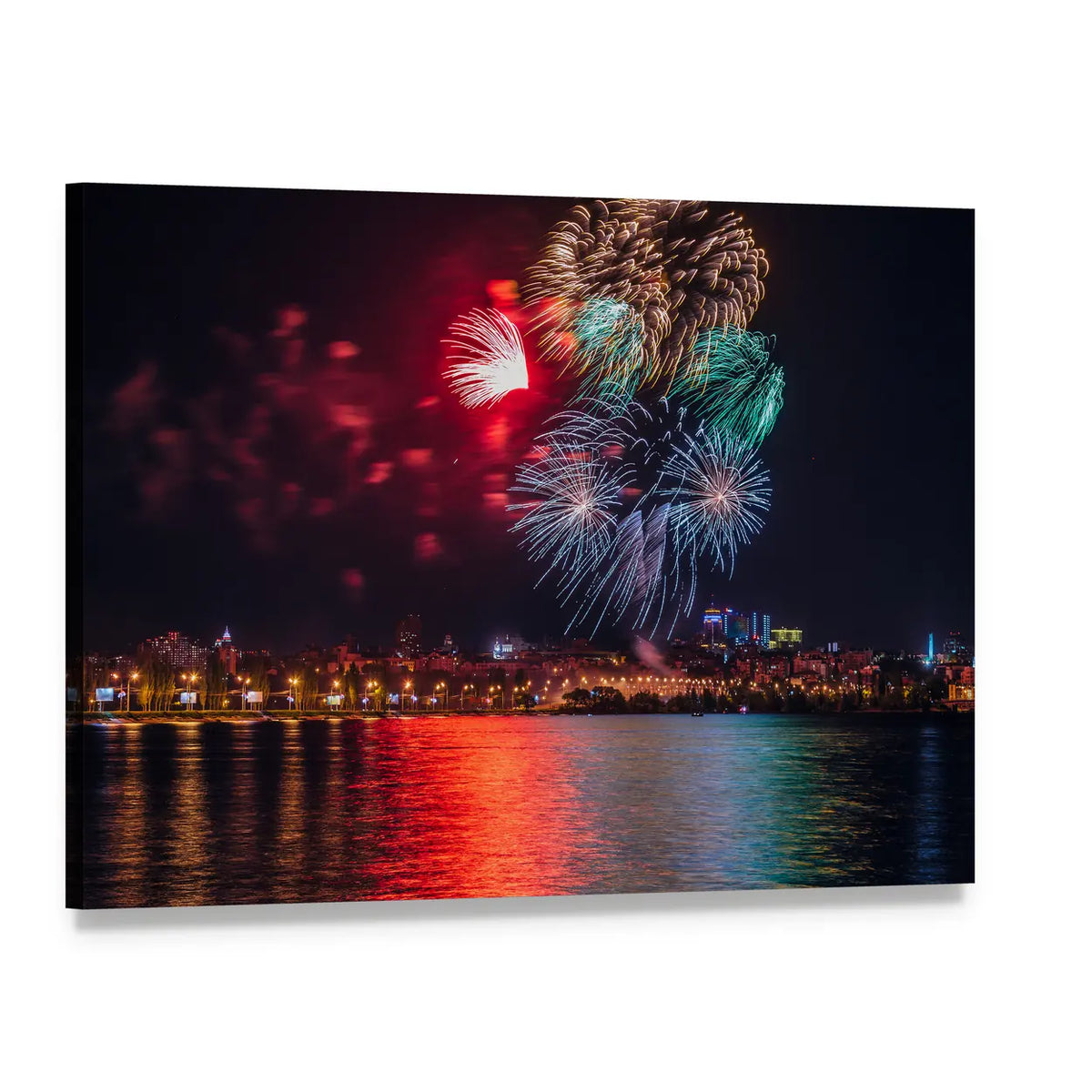 Fireworks Over Voronezh River Canvas Wall Art, single panel gallery wrapped canvas, angled product view