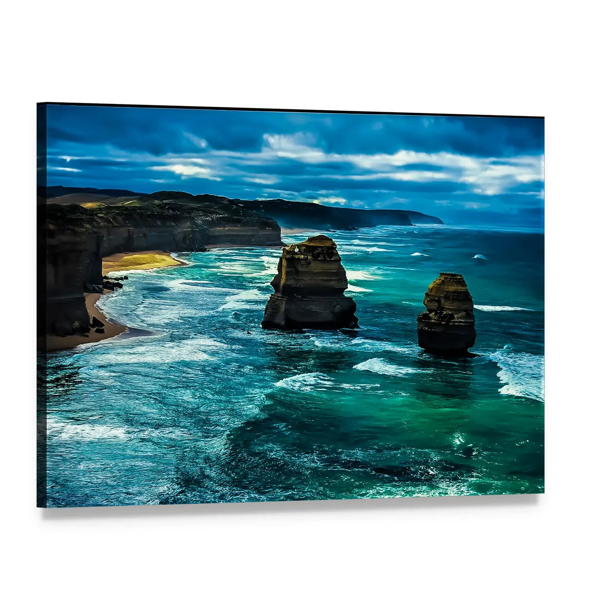 Twelve Apostles Great Ocean Road Canvas Wall Art, single panel gallery wrapped canvas, angled product view