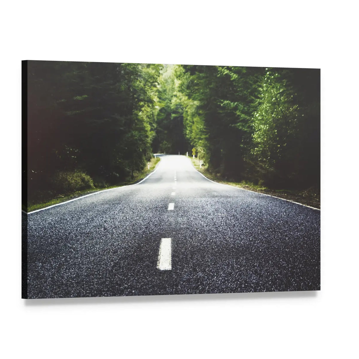 Summer Country Road Through Forest Canvas Wall Art, single panel gallery wrapped canvas, angled product view