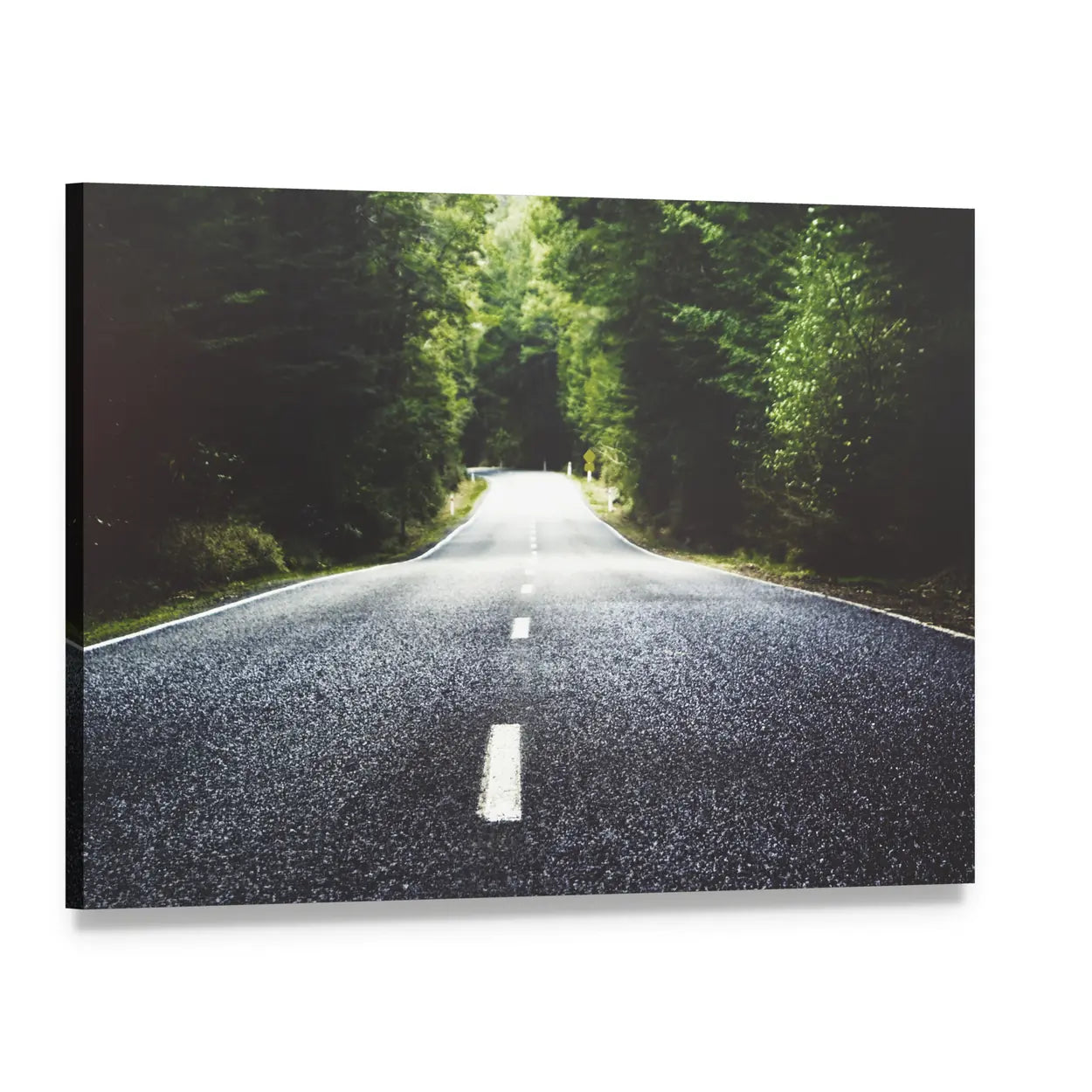 Summer Country Road Through Forest Canvas Wall Art, single panel gallery wrapped canvas, angled product view