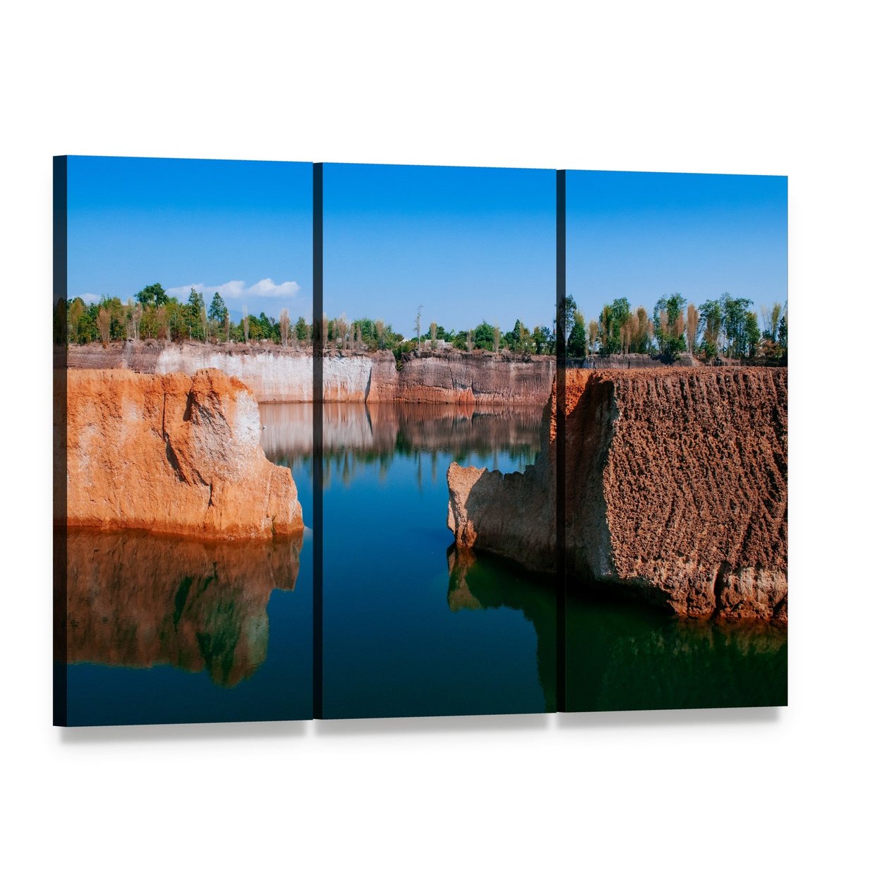 Chiang Mai Grand Canyon Reflections Canvas Wall Art, 3 panel 3 Horizontal layout gallery wrapped canvas set, angled product view