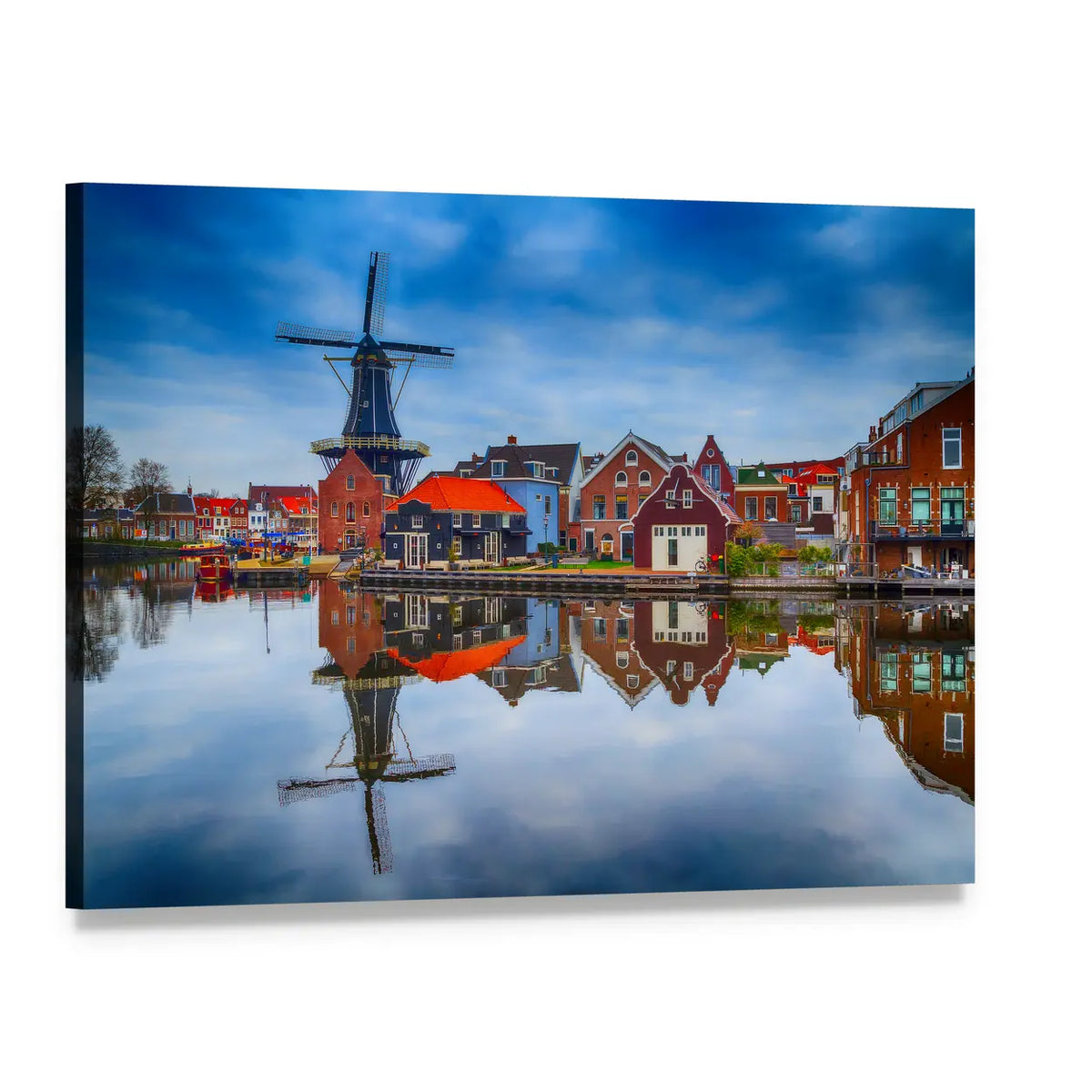 Windmill and Gabled Houses in Haarlem Canvas Wall Art, single panel gallery wrapped canvas, angled product view