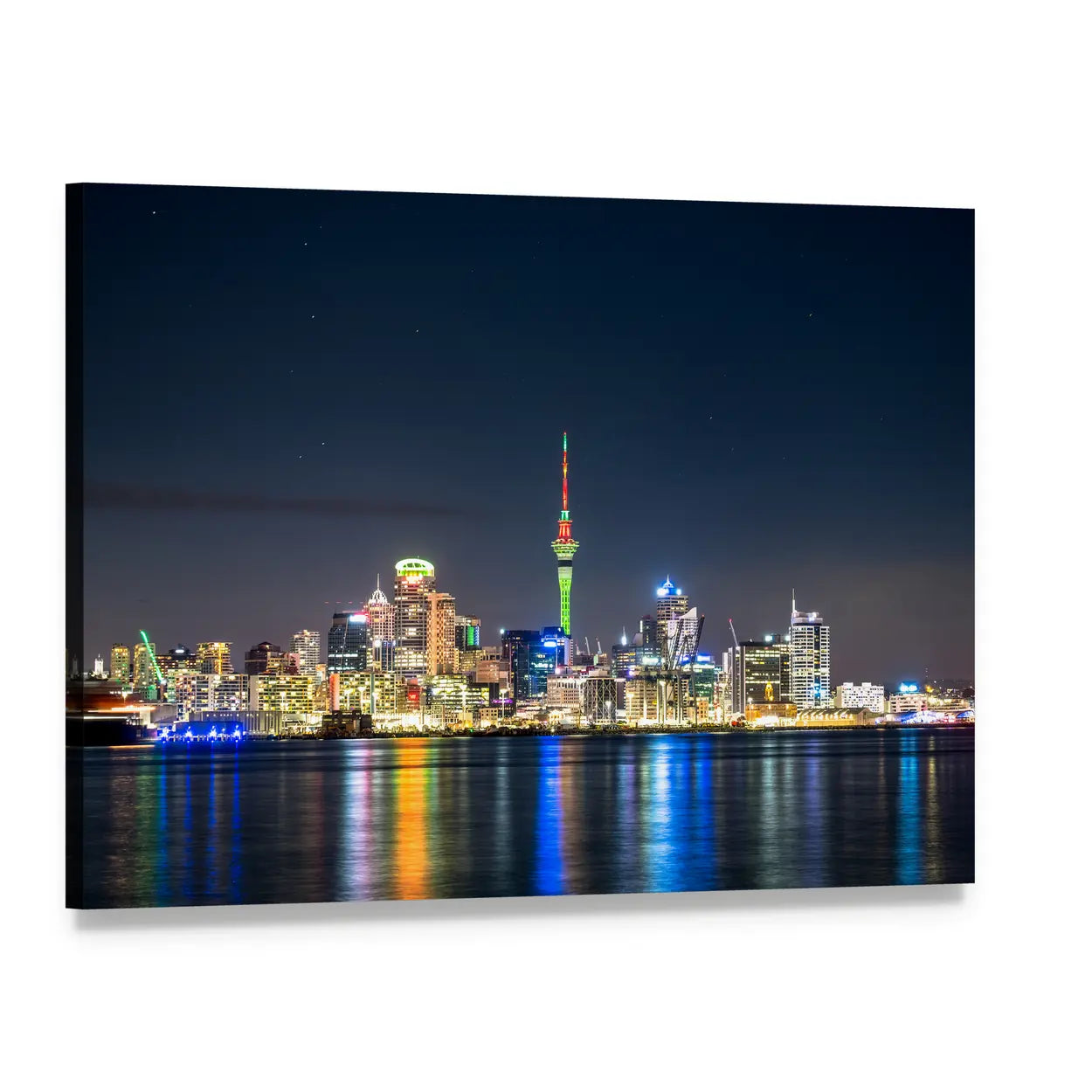 Auckland Night Skyline with Sky Tower Canvas Wall Art, single panel gallery wrapped canvas, angled product view