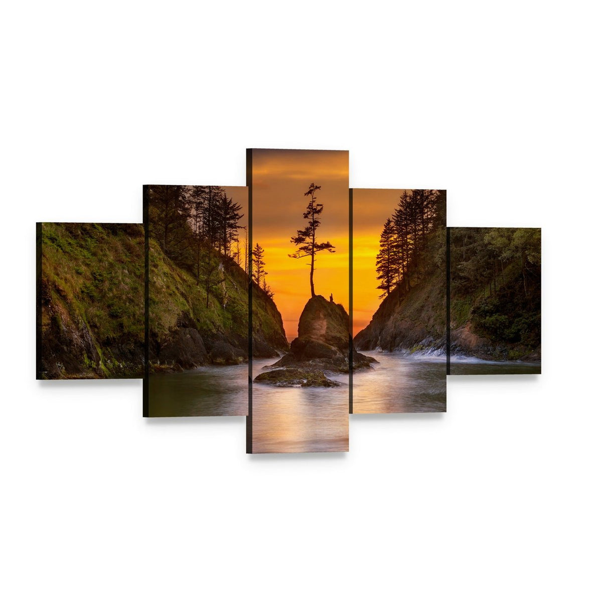 Deadman's Cove at Sunset Canvas Wall Art, 5 panel 5 Star layout gallery wrapped canvas set, angled product view