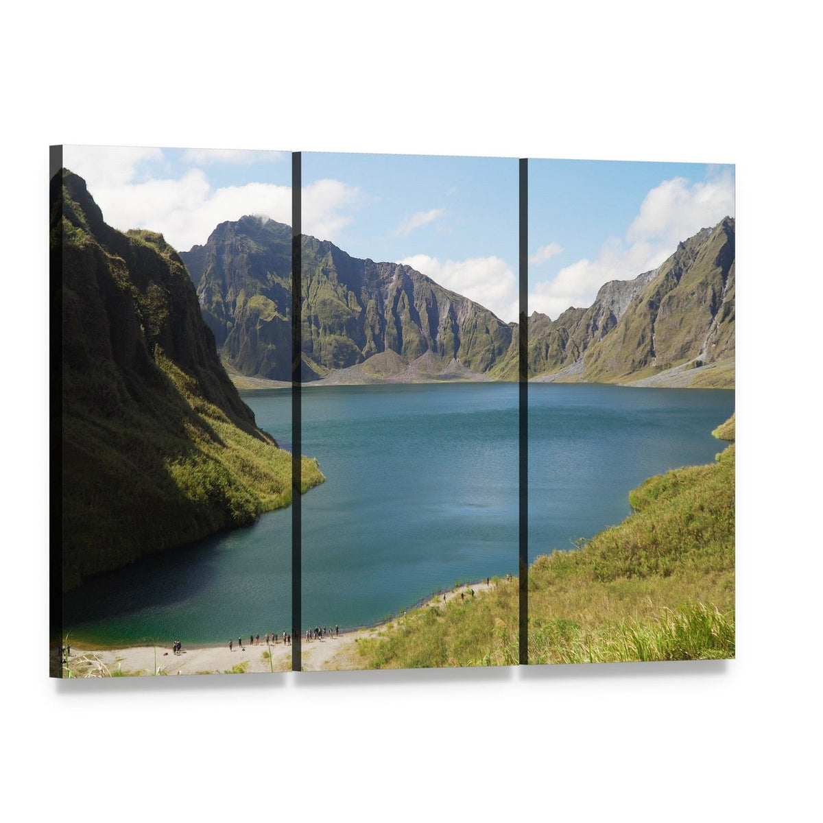 Crater Lake Philippines Canvas Wall Art, 3 panel 3 Horizontal layout gallery wrapped canvas set, angled product view